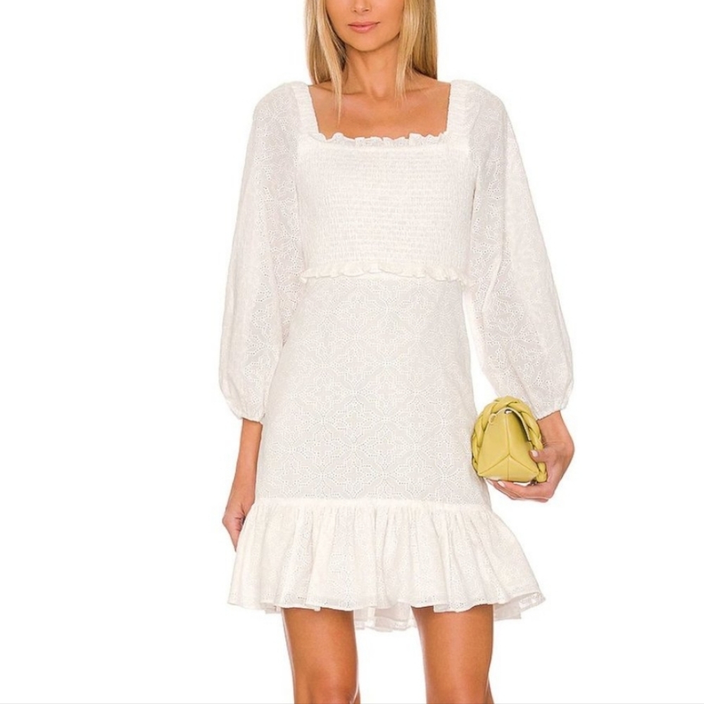 Veronica Beard Denise Dress Off White Eyelet Size 6 NWT Mini Dress with Ruffle